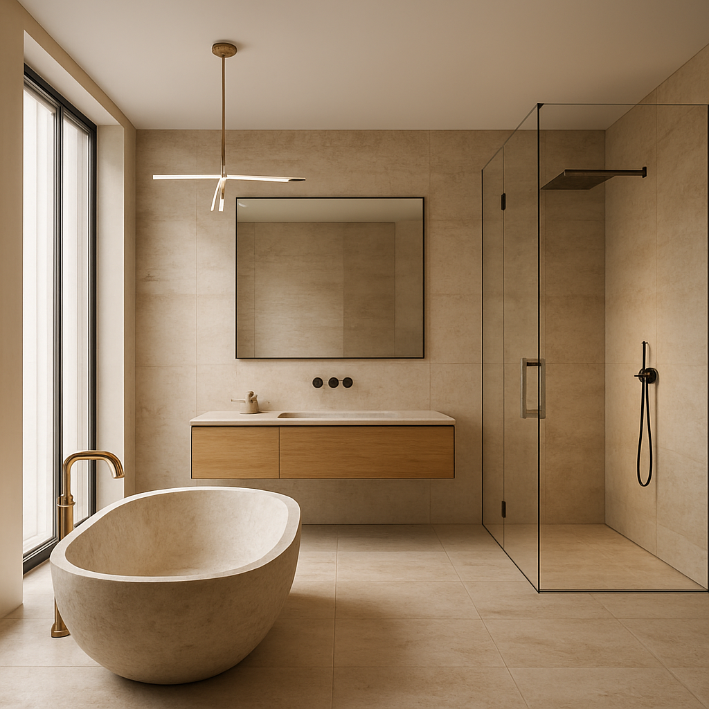 Modernes Badezimmer mit freistehender Wanne nach einer Badsanierung von S&O in Berlin
